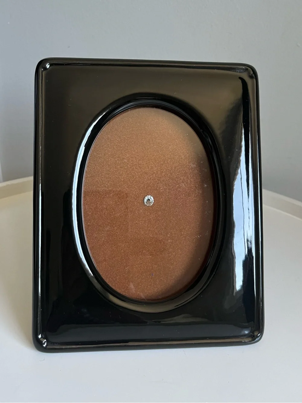 Vintage Black Ceramic Picture Frame Oval Opening